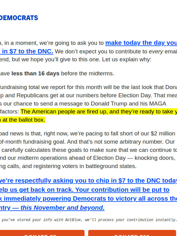 Team, we're respectfully asking you to make today the day you chip in to the DNC for the first time