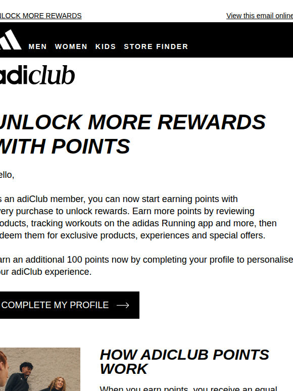 Earn adiClub points to unlock more rewards