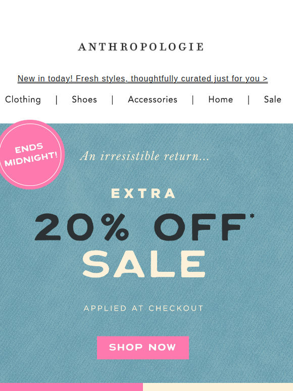 Extra 20% off sale ENDS SOON!