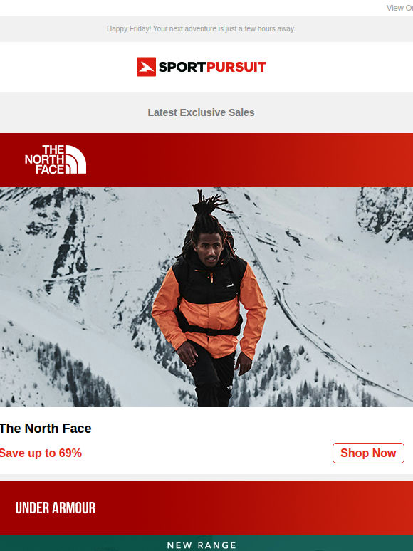 Up to 69% Off: The North Face | Under Armour | Rapha - Price Drop | Under Armour Underwear | Lacoste