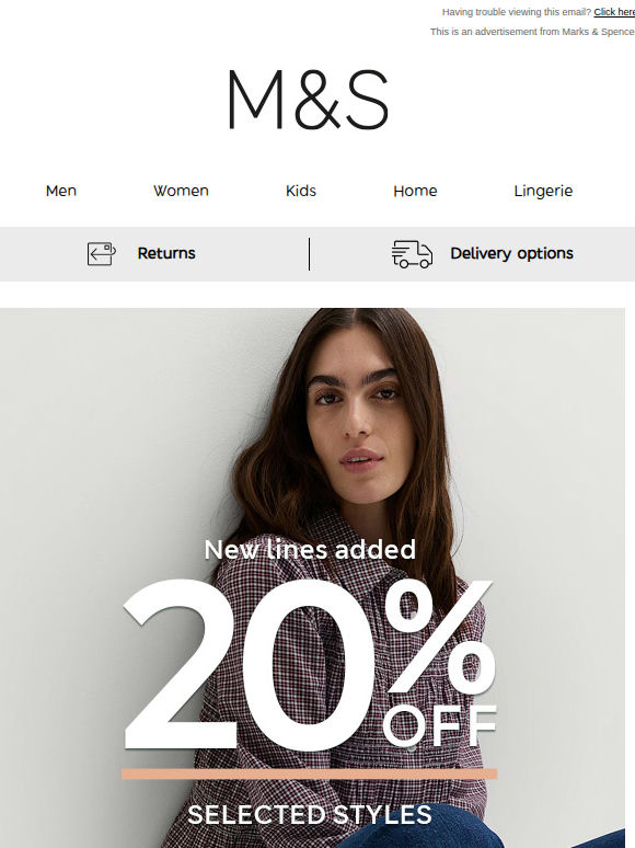 New lines added: Enjoy 20% off selected styles