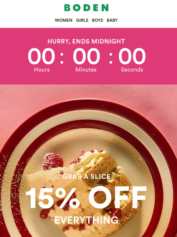 15% off everything ends midnight
