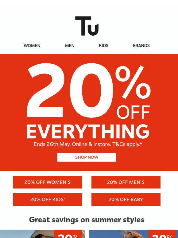 🌞 20% off everything now on
