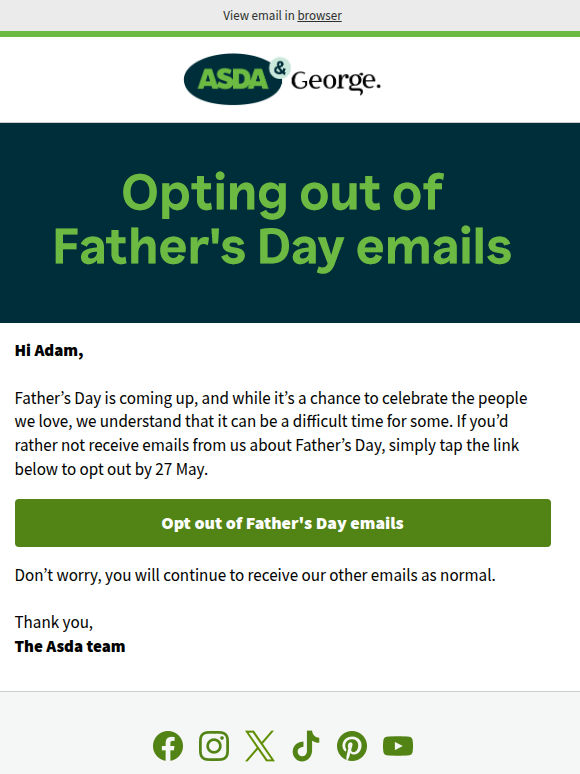 Don’t want to receive our Father’s Day emails?