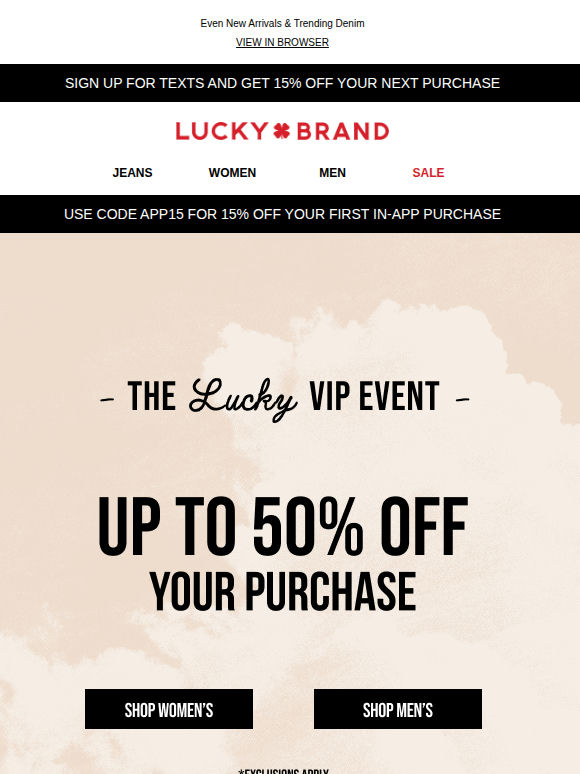 Lucky VIPs Get Up To 50% Off!