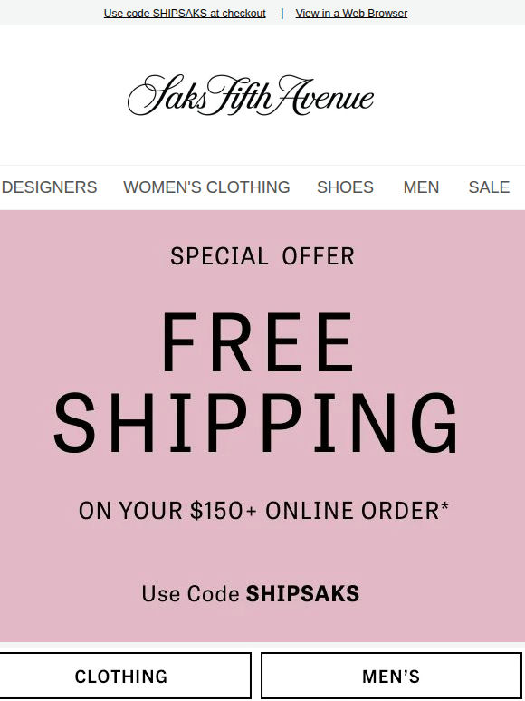 Special offer: Free shipping on only $150