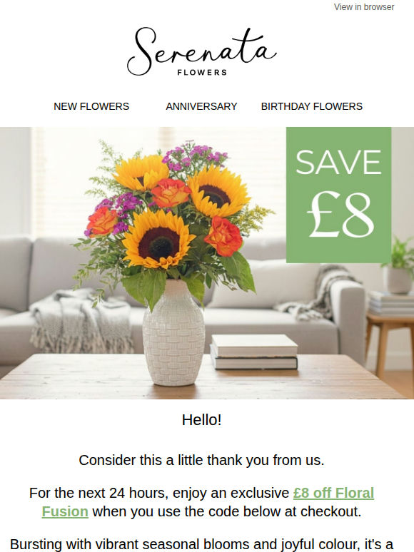 ⚡ A little gift from us: £8 off Floral Fusion 💛