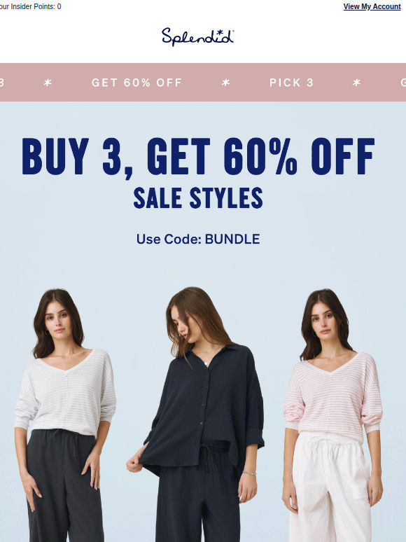 Starts Now: Buy 3, Get 60% Off