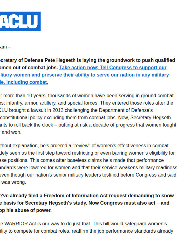 We're fighting back against the attack on women in combat