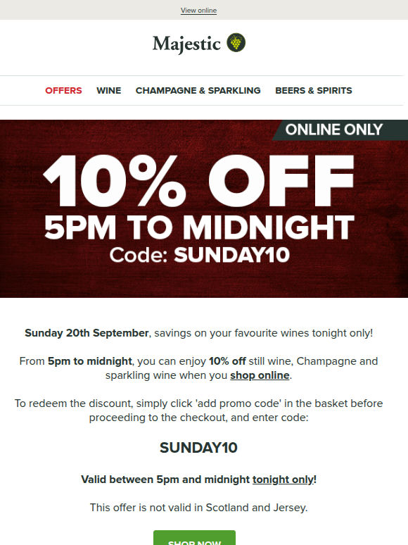 Tonight only: 10% off online purchases from 5pm