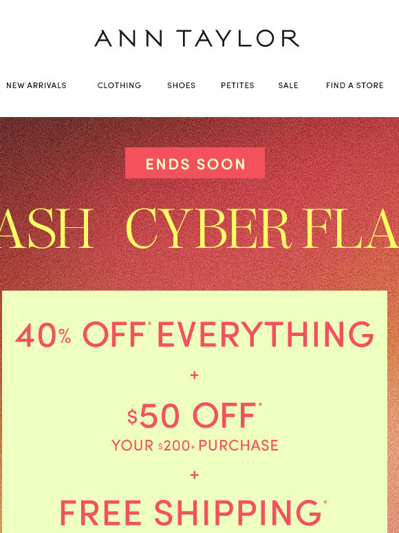 40% Off + $50 Off + Cyber Steals + Free Shipping*