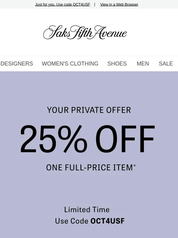 Private Offer: 25% off one item
