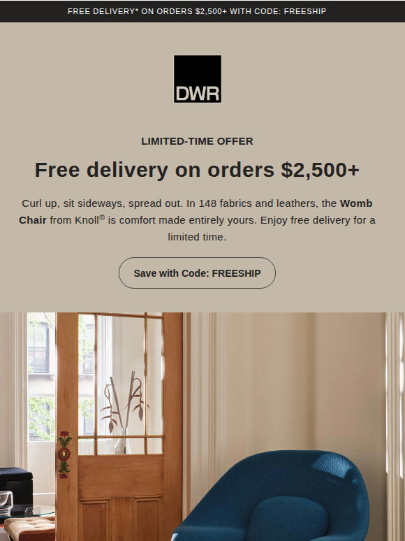 Free delivery on orders $2,500+ starts now