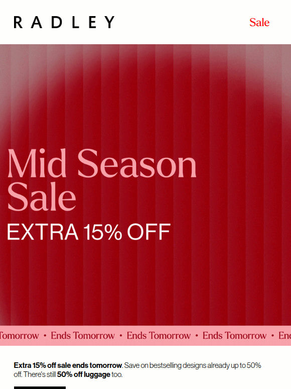 Extra 15% off sale ends tomorrow