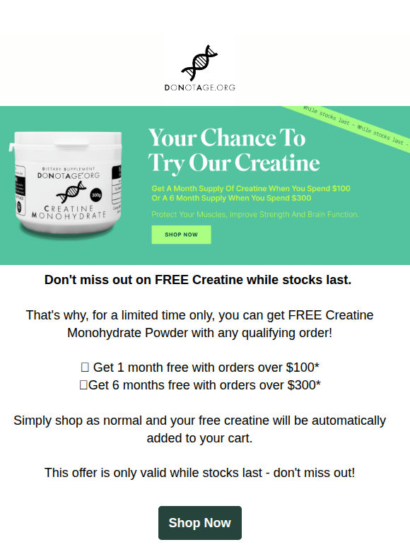 Don't Miss FREE Creatine With Your Order 🧬