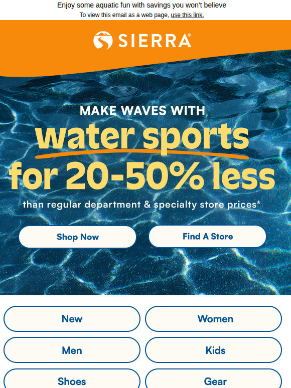 20-50% less*: Water sports essentials 🌊
