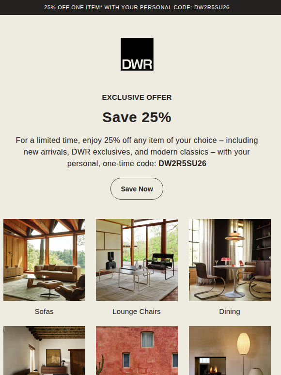 Save 25% on any item of your choice