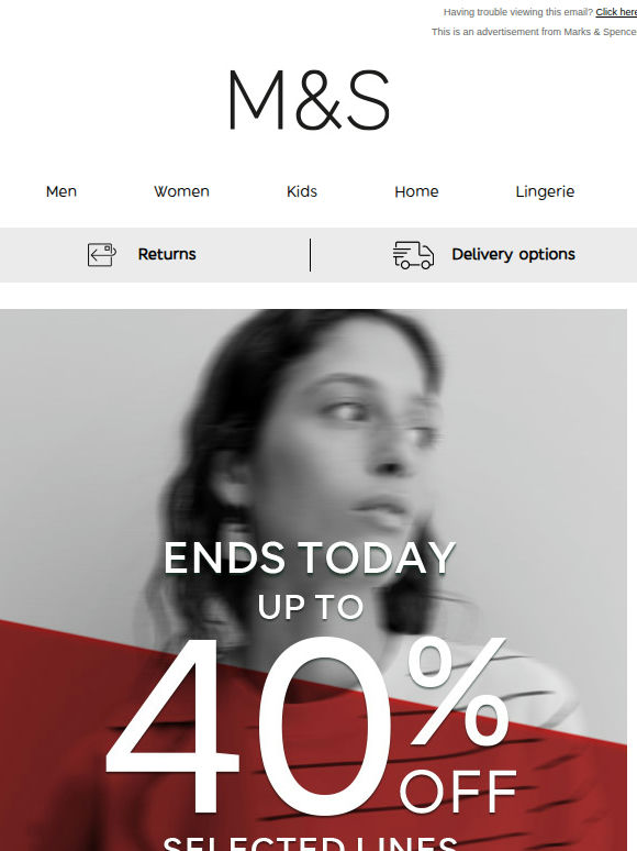 Ends today: up to 40% off