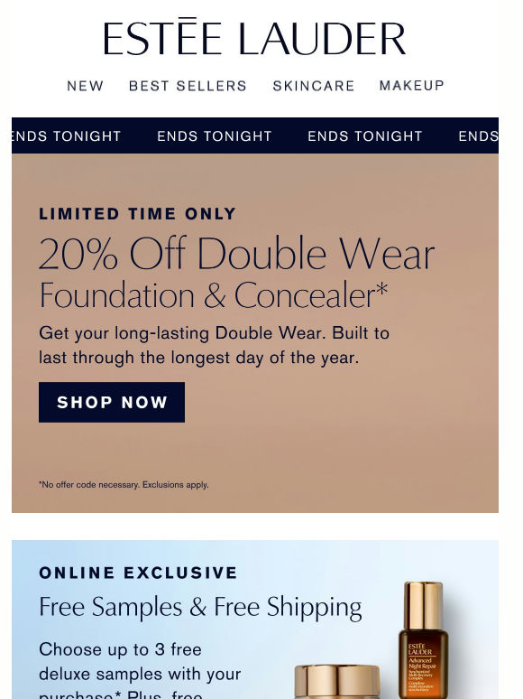 Final Hours 📣 20% Off Double Wear Foundation & Concealer