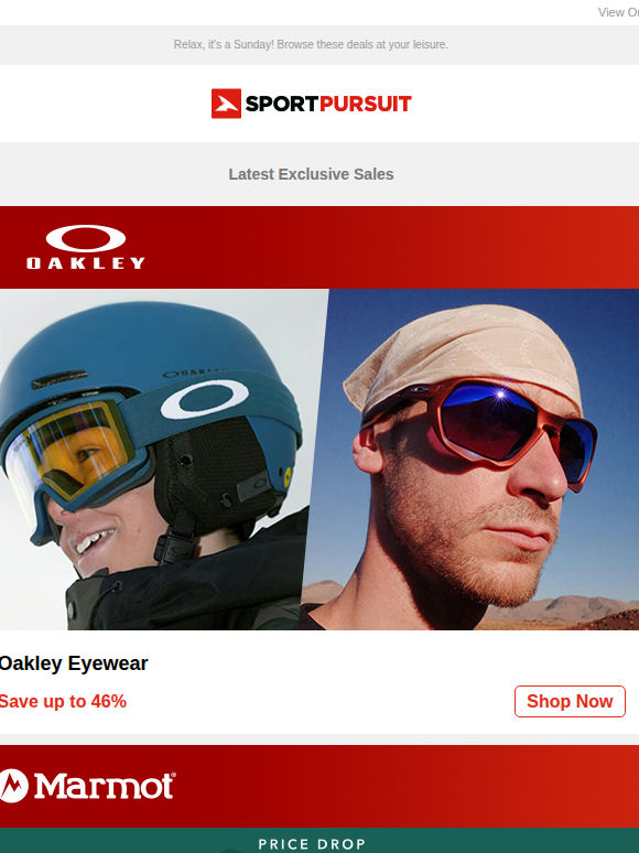 Up to 75% Off: Oakley Eyewear | Marmot - Price Drop | On Running | Big Golf Brands | Rivelo Cycling