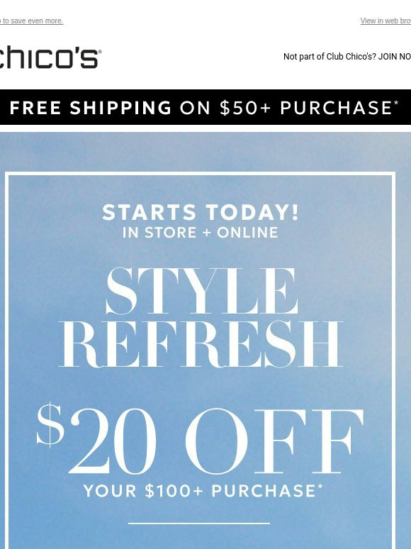 Your Style Refresh: $20 off $100+ (Excl. apply)