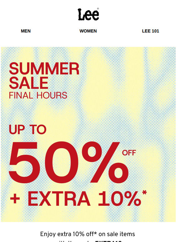 SUMMER SALE - Final Hours: Up to 50% off + extra 10%