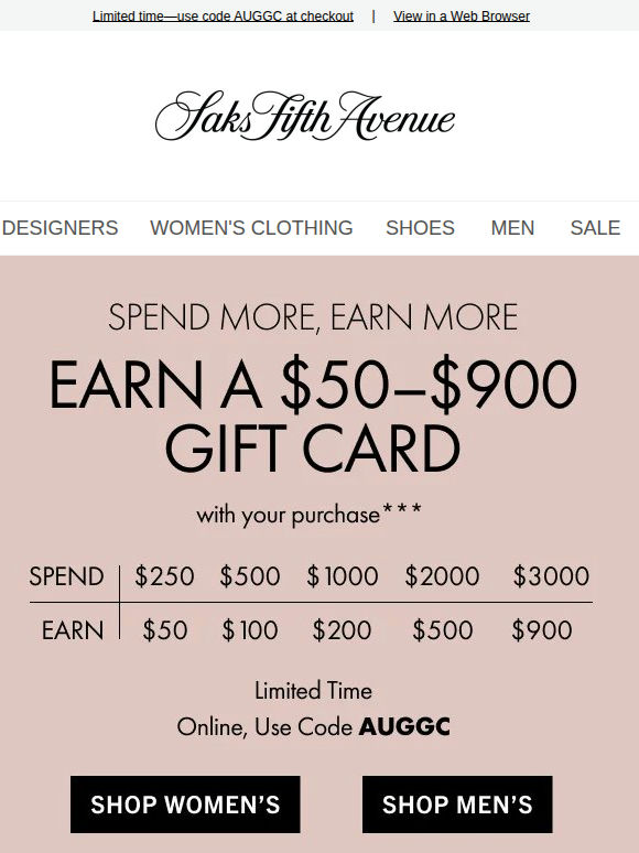 Spend More, Earn More: Get up to a $900 gift card