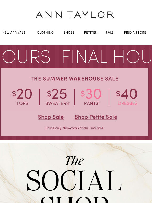 FINAL HOURS! $20 Tops & $25 Sweaters