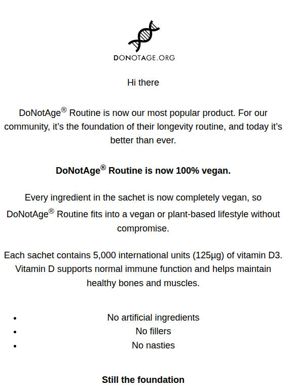 DoNotAge® Routine is now 100% vegan