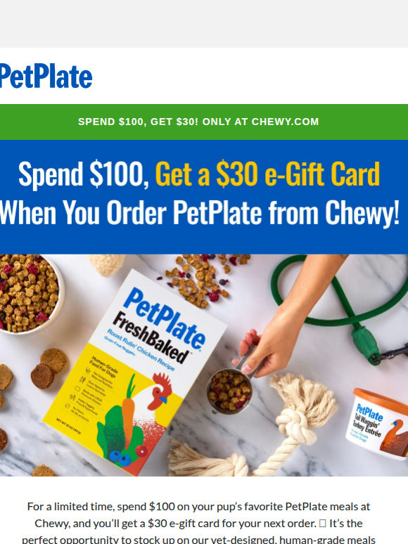 Save $30 When You Spend $100 at Chewy.com