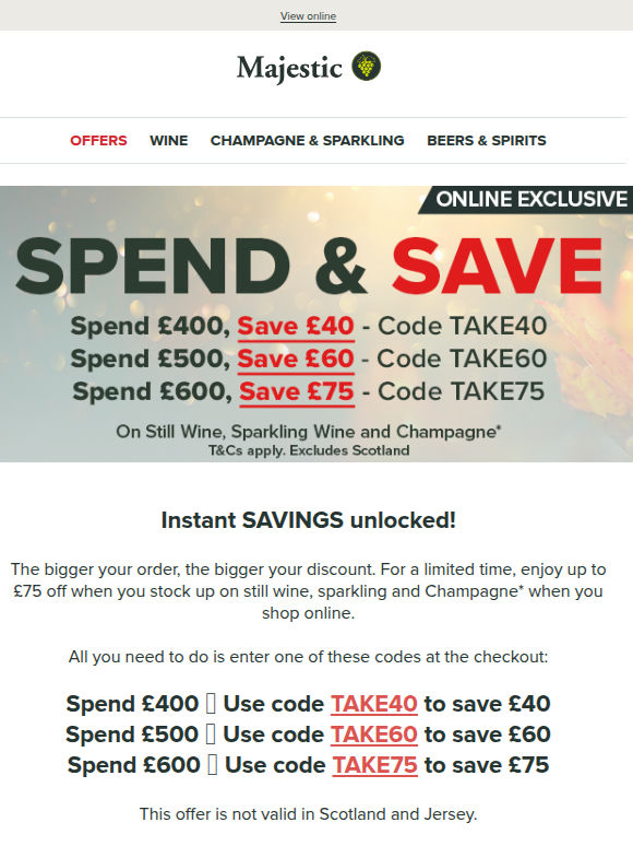 SAVE up to £75 on Still Wine, Sparkling & Champagne