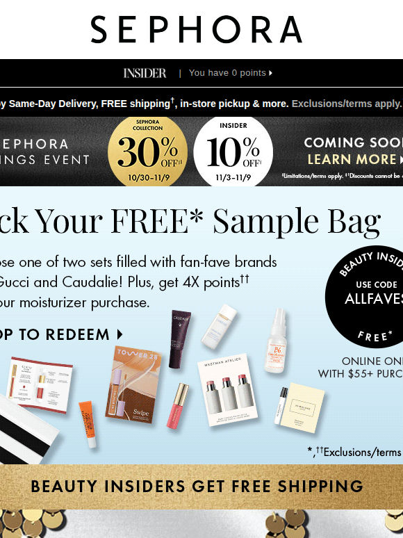 Choose one of two FREE sample bags filled with fan faves 💫 Min. spend required.
