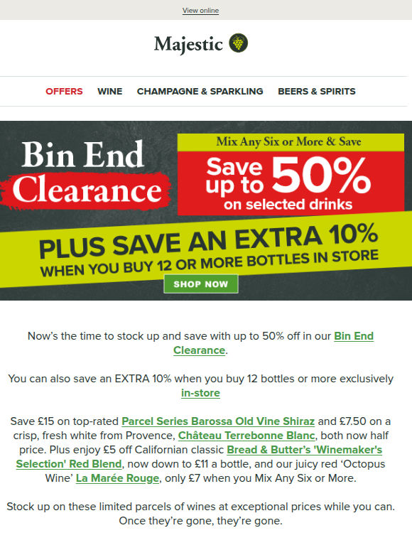 Up to 50% off Bin End Clearance! Plus an EXTRA 10% off in-store only!