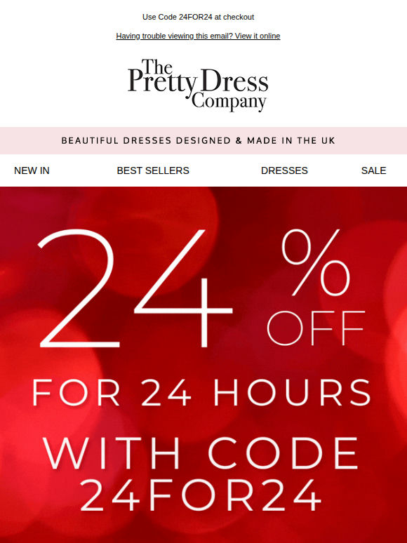 Your Exclusive 24-Hour Treat: 24% Off All Styles Including Sale 💕