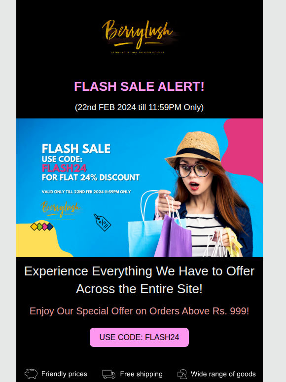 "🌟 Flash Sale Alert: FLAT 24% Off Sitewide! Hurry, Ends Feb 22 @ 11:59 PM! 🚀"