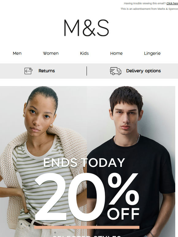 Ends today: 20% off selected styles 🏃