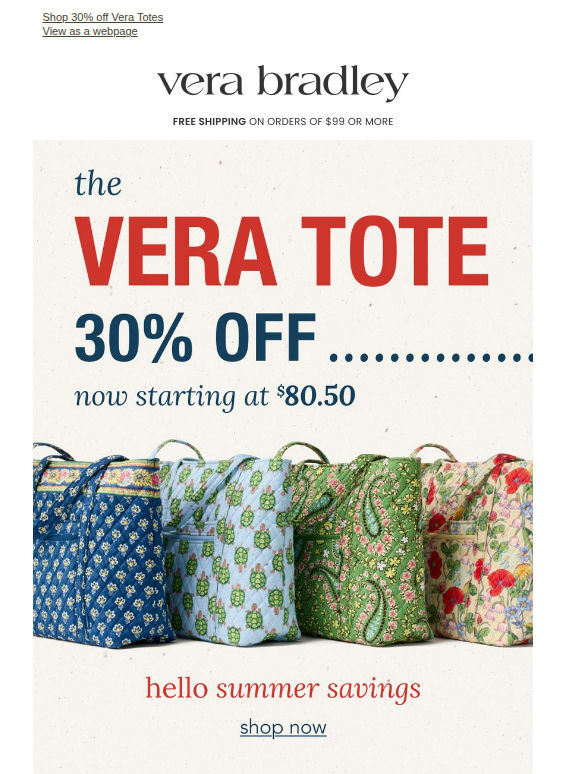 VERA TOTE = 30% off!