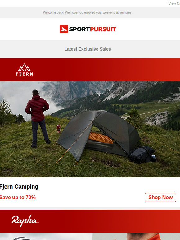 Up to 70% Off: Fjern Camping | Rapha Cycling | Teko | Volcom | Woodland Glow Speaker