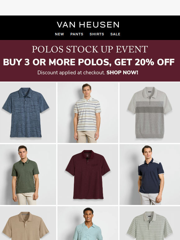 $15 Polos + EXTRA 20% off when you buy 3+ 👀