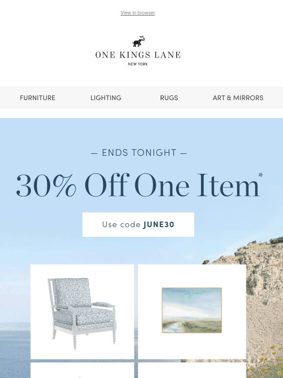 🚨Ends Tonight  — 30% Off One Item