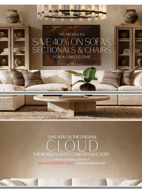 Save 40% on Select Sofas, Sectionals & Chairs for a Limited Time