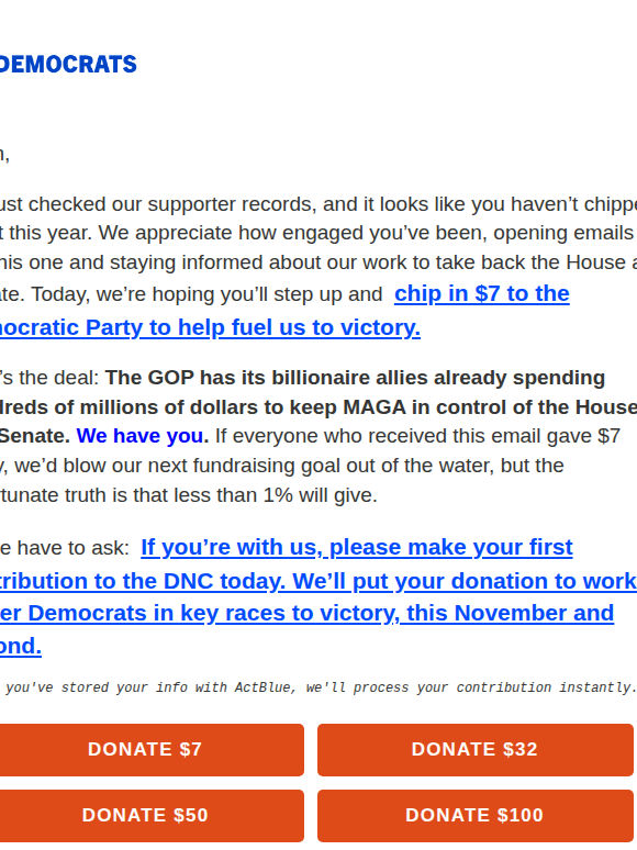 We just checked our records and wanted to reach out to say thank you