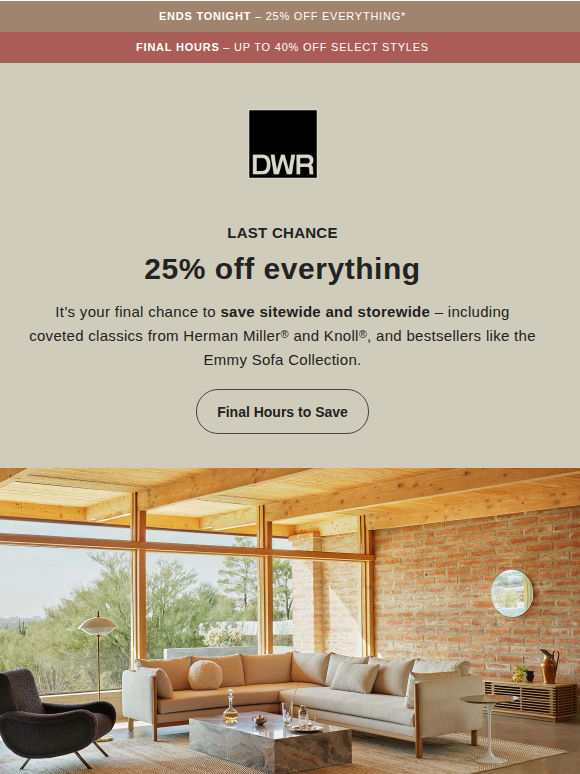 Final hours: 25% off sitewide and storewide
