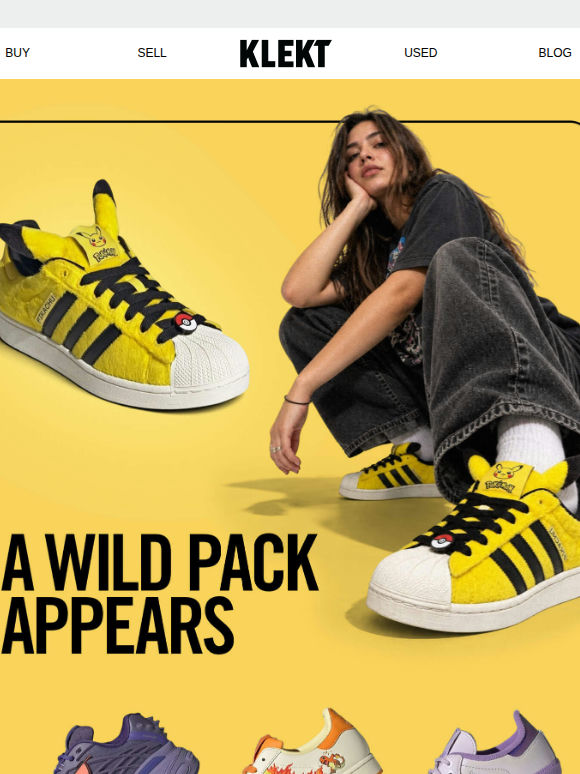 The Adidas x Pokémon pack is live! Catch 'em all on KLEKT ⚡️