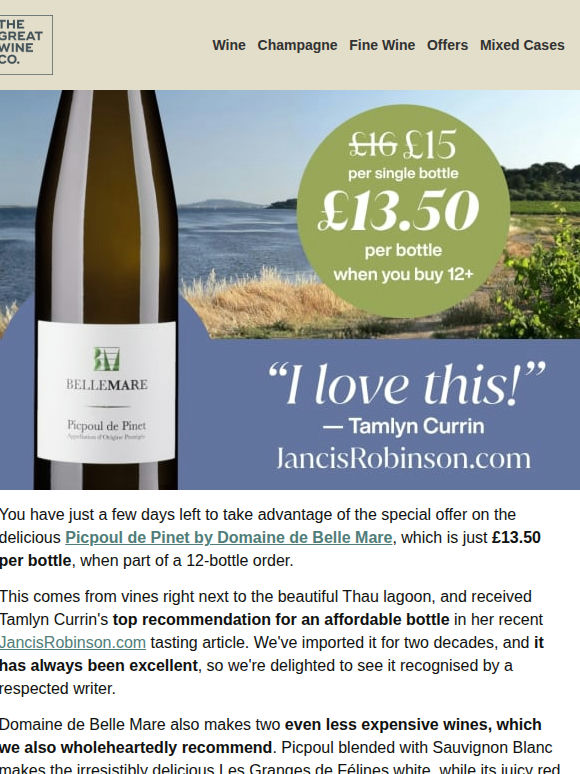 Ending soon:  Top Rated Picpoul at just £13.50