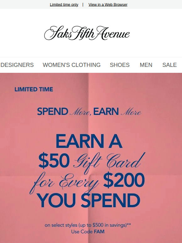 Good news: You can earn a $50 gift card for every $200 you spend