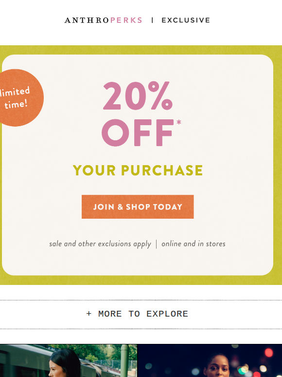 20% off, AnthroPerks exclusive