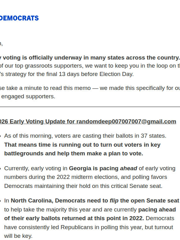 An update on early voting numbers in key battleground states: