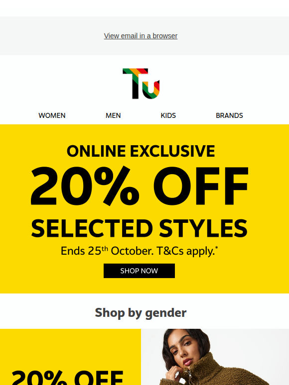 20% off selected styles now on