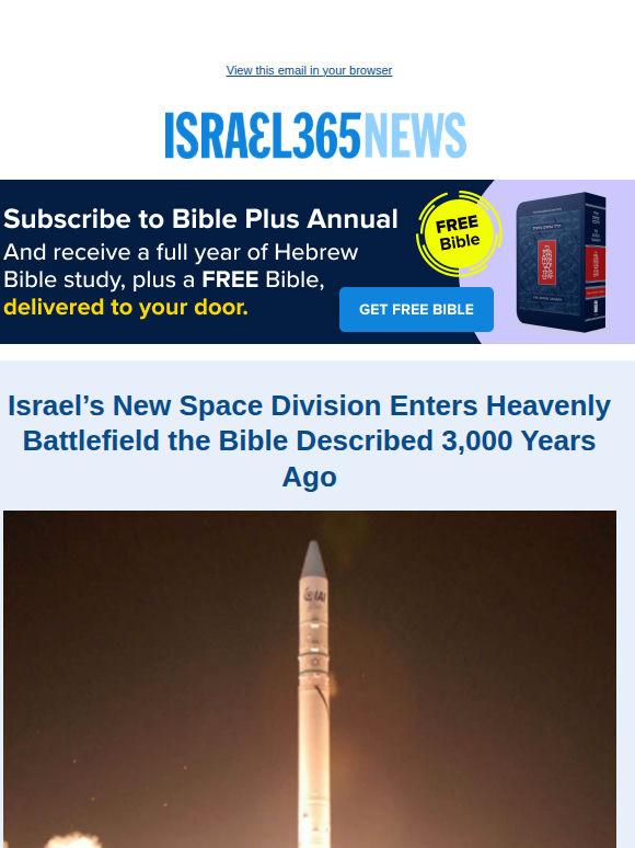 Israel’s New Space Division Enters Heavenly Battlefield the Bible Described 3,000 Years Ago and Today's Top Stories